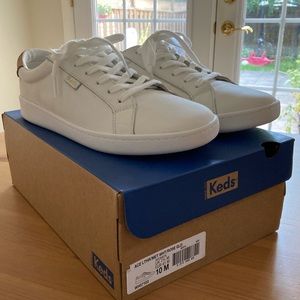 White Leather Keds with Rose Gold Accents